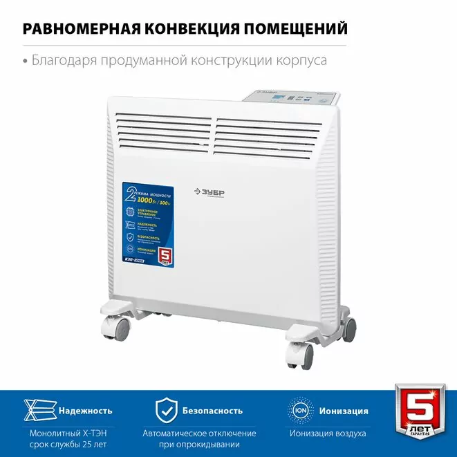 ЗУБР ПРО серия 1.5 кВт, электрический конвектор, Профессионал (КЭП-1500) Арт:КЭП-1500