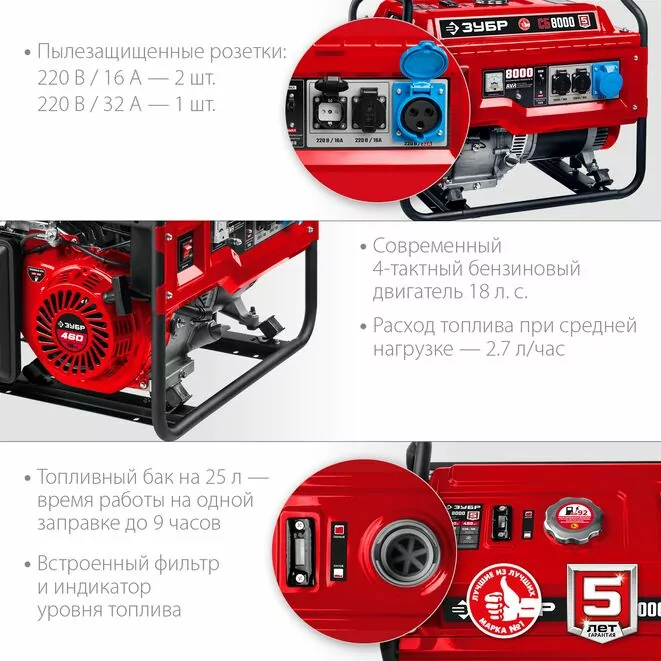 ЗУБР 8000 Вт, бензиновый генератор (СБ-8000) Арт:СБ-8000