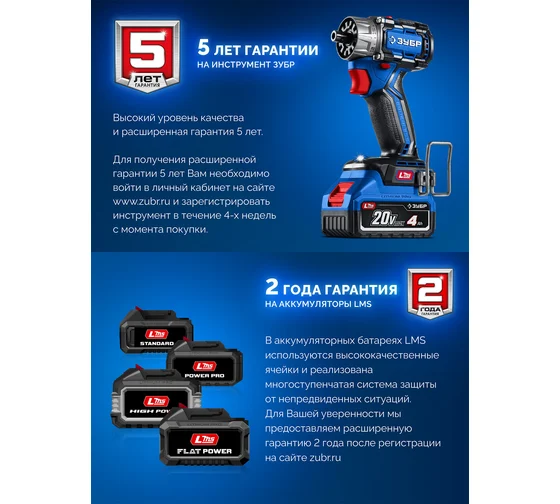 Аккумулятор ЗУБР LMS, Power PRO, 20 В, 4.0 А·ч, Профессионал BP-P-20-4 Код товара: 39863925