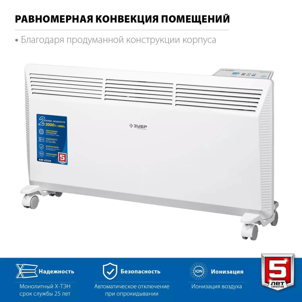 Электрический конвектор ЗУБР КЭП-1500, 1.5 КВт 595Х400Х93 мм, «ПРОФЕССИОНАЛ»